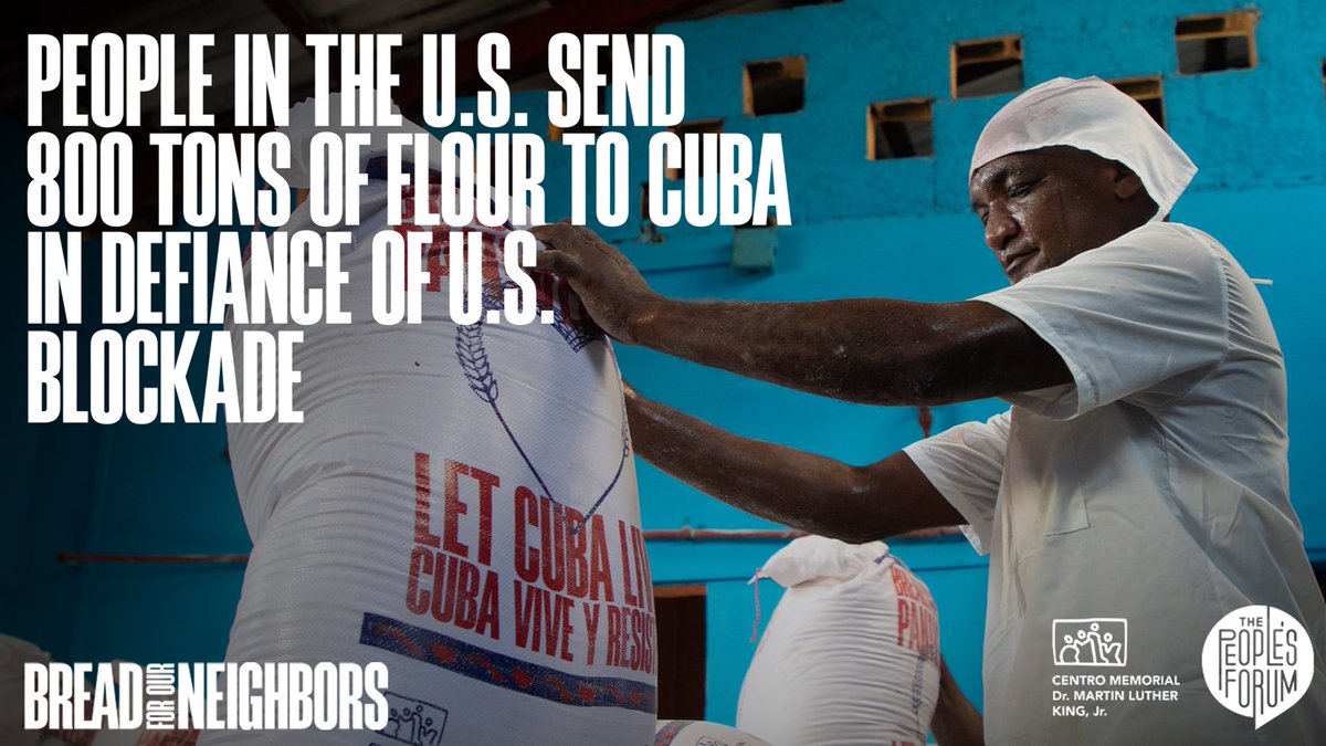 <a href="/DiazCanelB/">Miguel Díaz-Canel Bermúdez</a> Gracias a The People's Forum x su solidaridad c/nuestro pueblo.En particular a Manolo de los Santos y al Centro Martin Luther King que hicieron posible esta donación 
de 800 tons de harina contribuyendo una vez más a romper el genocida bloqueo q cerca a #Cuba por + de  60 años