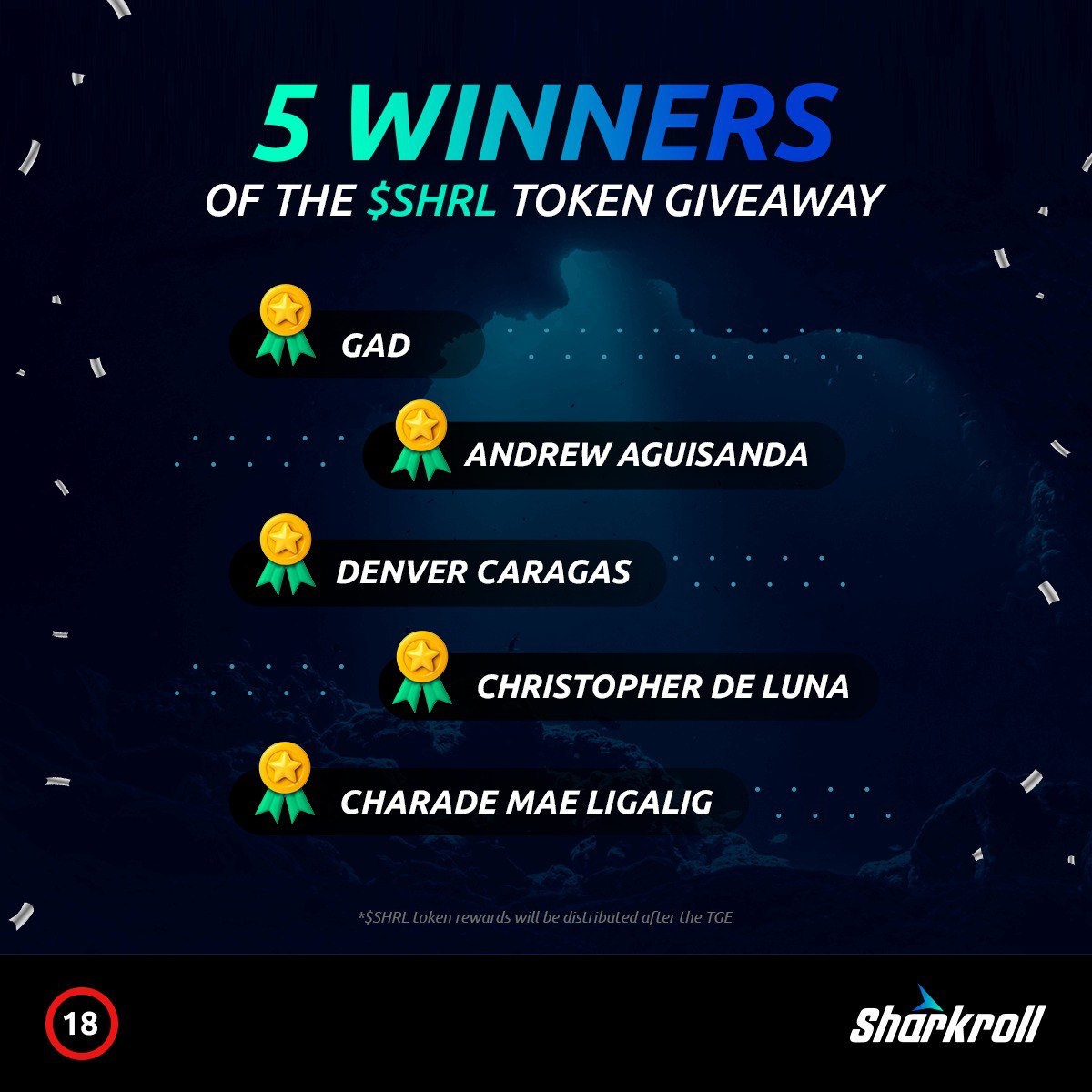 SharkrollCasino's tweet photo. Congratulations to our AMA winners from August 30, 2024! 

Each winner will receive $20 worth of SHRL tokens at TGE. 🤑

More community events, including Zealy Airdrop rewards, are coming very soon. Stay tuned for more announcements!

SHRL Token Presale: https://t.co/de7p5FAl0B https://t.co/byimbfWUt4