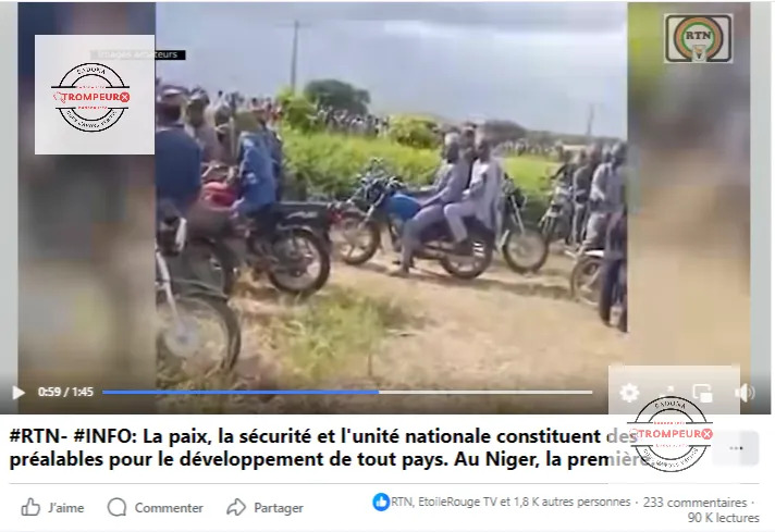 La télévision nigérienne RTN a diffusé une vidéo en affirmant qu'elle montre des hommes armés aidés par des autorités locales nigérianes pour attaquer le #Niger. D’après les vérifications de Badona, la séquence date de 2023 et est sortie de son contexte.
paff.africa/presume-soutie…
