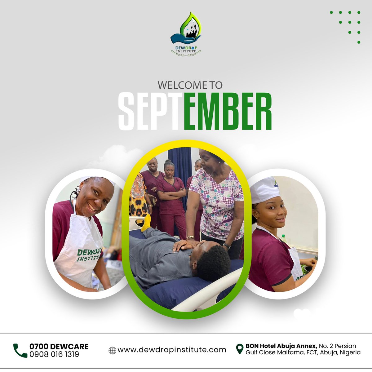 dewdropInst's tweet image. Welcome to September! 
 A new month means new opportunities to grow and learn. Join our upcoming Caregiving Training Cohort starting on October 7th and take the first step toward a rewarding career. Register now and secure your spot! #HappyNewMonth #CaregivingTraining