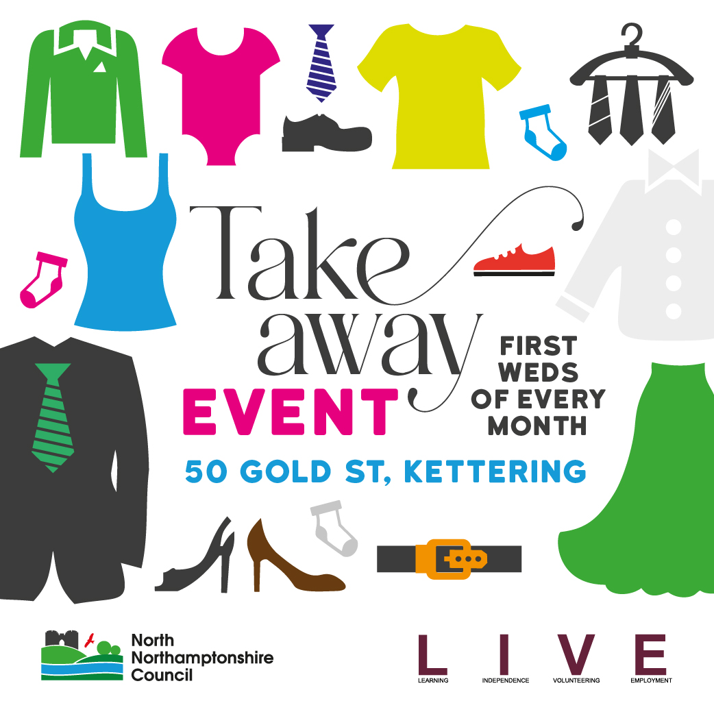 Our wonderful LIVE Team are hosting a 'take-away' event at 50 Gold St, Kettering (10am-2pm) this Wednesday, where anyone needing clothes for school, job interviews, work, etc, can come along and take what they need.