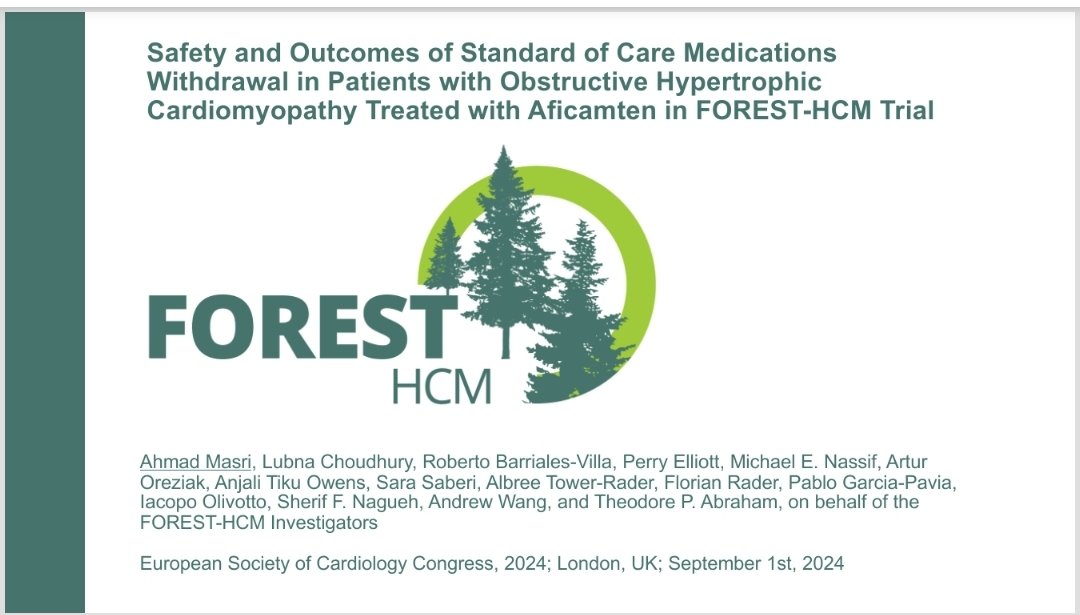 #Aficamten 4/6 presentation 

This is a study from #FOREST-HCM trial where we withdrew beta blockers/calcium channel blockers/disopyramide from patients with obstructive #HCM on stable dose of aficamten. What did we find? 

#ESCCongress #CardioTwitter