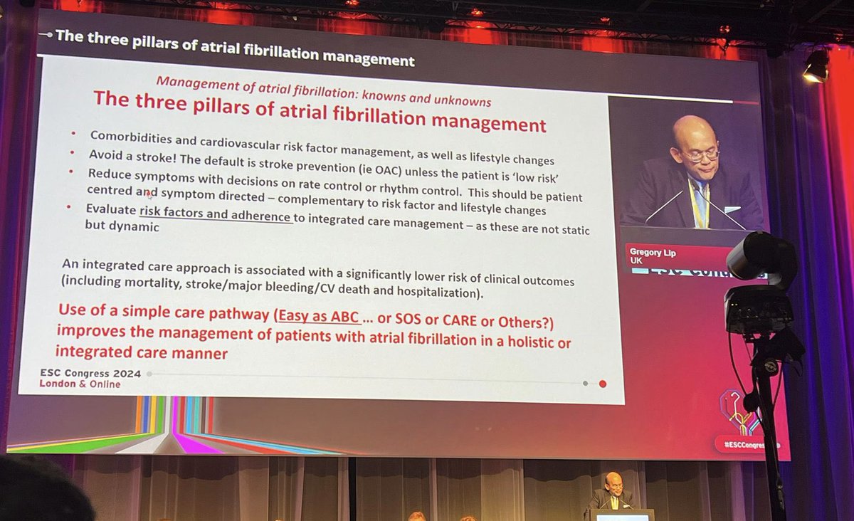 DrRajivsankar's tweet photo. Prof Lip from @LiverpoolCCS presents the 3 pillars of management for #atrialfibrillation #aseasyasABC @escardio @LivHPartners @LivUni @LJMU #ESCCongress https://t.co/hOjM9JBAcs
