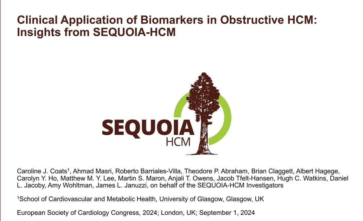 Ahmad Masri (@masriahmadmd) on Twitter photo #Aficamten 5/6 presentation
In this innovative NT-proBNP/hs-troponin analysis (#SEQUOIA-HCM, afi vs placebo in oHCM) <a href="/carolinecoats/">Caroline Coats</a> and @JJheart_doc show novel data on these biomarkers in obstructive #HCM
Simultaneous pub in <a href="/ESC_Journals/">European Society of Cardiology Journals</a>
#ESCCongress
#CardioTwitter #Aficamten 5/6 presentation
In this innovative NT-proBNP/hs-troponin analysis (#SEQUOIA-HCM, afi vs placebo in oHCM) <a href="/carolinecoats/">Caroline Coats</a> and @JJheart_doc show novel data on these biomarkers in obstructive #HCM
Simultaneous pub in <a href="/ESC_Journals/">European Society of Cardiology Journals</a>
#ESCCongress
#CardioTwitter