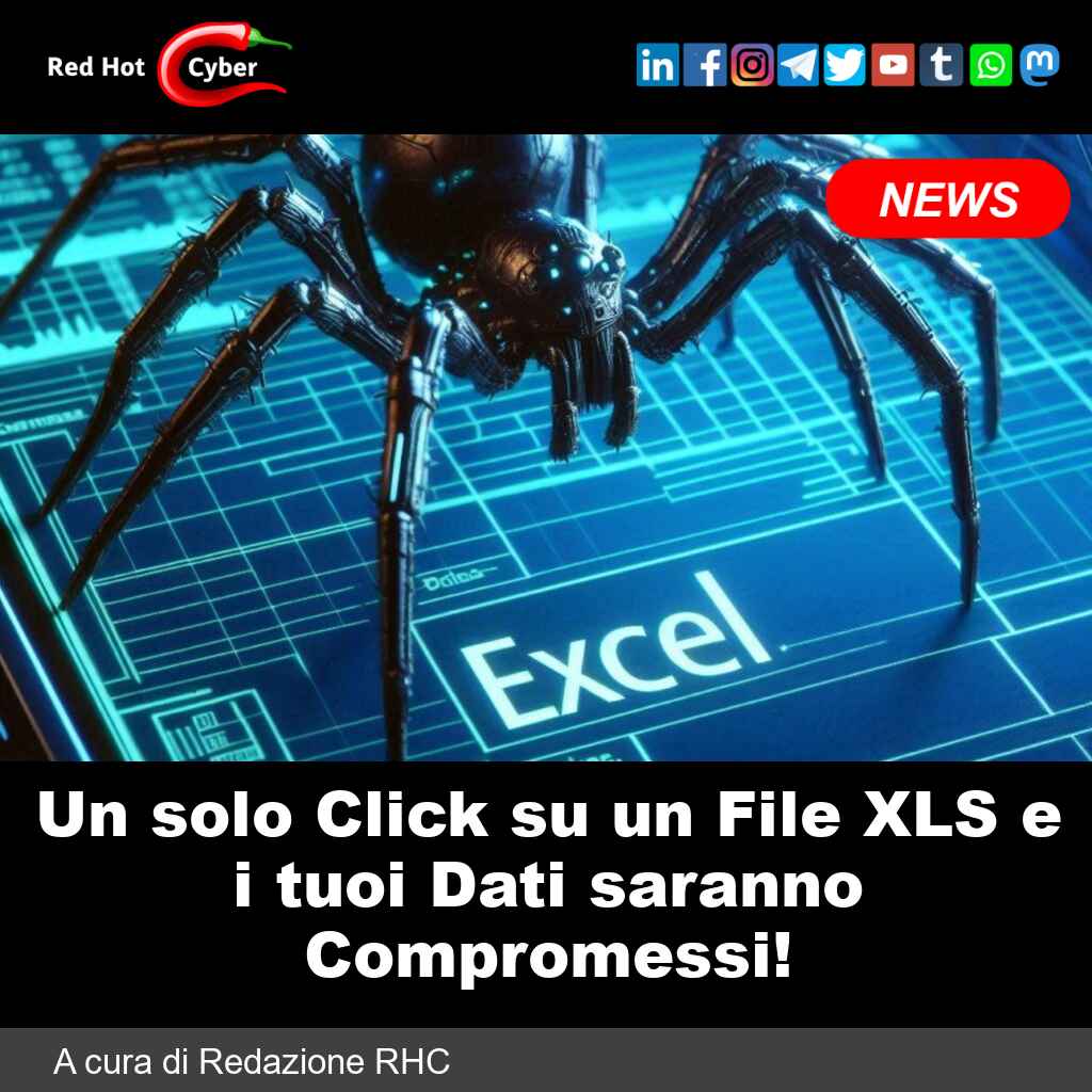 redhotcyber's tweet photo. Un solo Click su un File XLS e i tuoi Dati saranno Compromessi!

Leggi e condividi l'articolo 👉 https://t.co/EQceQIvgLC

#redhotcyber #hacking #cti #ai #online #it #cybercrime #cybersecurity #technology #news #cyberthreatintelligence #innovation #privacy #engineering https://t.co/uRclRJ0asf