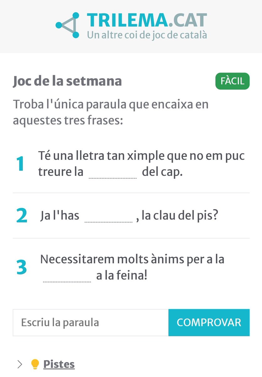 trilema_cat's tweet photo. Ja és aquí el trilema de l'1 de setembre! 🥳🥳🥳

Si hi vols jugar: https://t.co/tK76jY3vHH 🙂

#joc #llengua #català https://t.co/xclvo11eUj