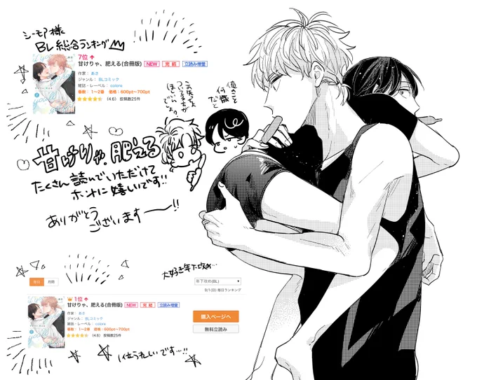 甘肥え読んでくださってありがとうございます!
レビューや感想もありがとうございます〜😭嬉しいです!
#甘けりゃ肥える 