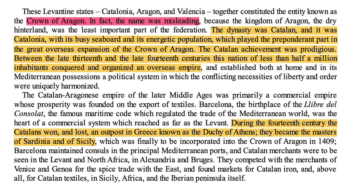 Marc_Aragones's tweet photo. El nom Corona d'Aragó provoca confusions. La seva dinastia era catalana i Catalunya va ser la part predominant en l'expansió mediterrània.

Això escrivia Sir John Elliott, un dels historiadors hispanistes més reconeguts i que els espanyolistes l'utilitzen per criticar Catalunya. https://t.co/fnm7Ciwe9Z