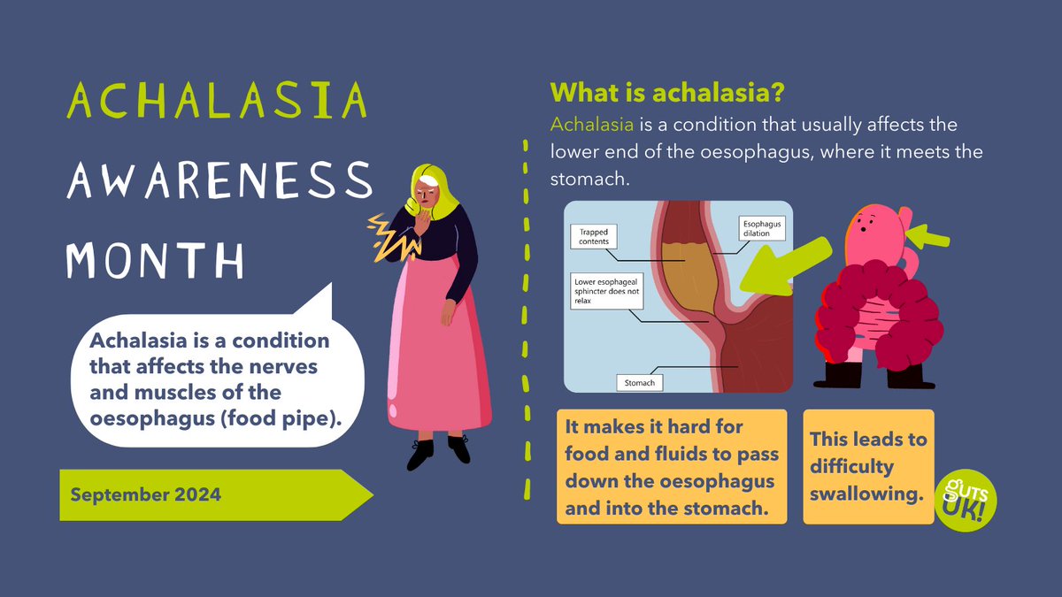 GutsCharityUK's tweet image. September is Achalasia Awareness Month.💚

Achalasia affects 1 in 100,000 people, meaning it is rare. Although it is rare, it is crucial we raise awareness because for the people affected by it, it is very real. And it needs to be more known. (🧵1/4)
