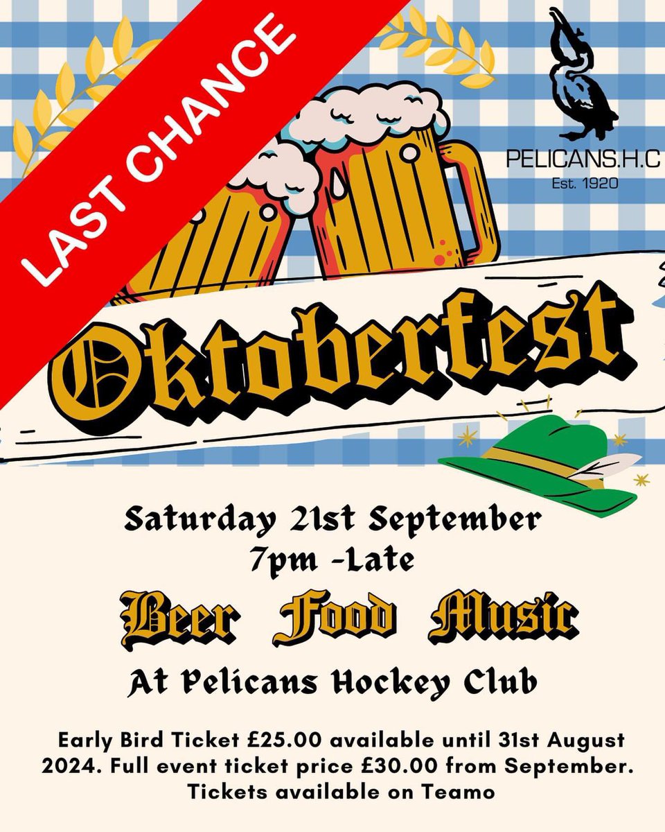 🚨Final Day🚨

Today is the last day to buy Oktoberfest tickets before they go up to full price! See you there!🍺