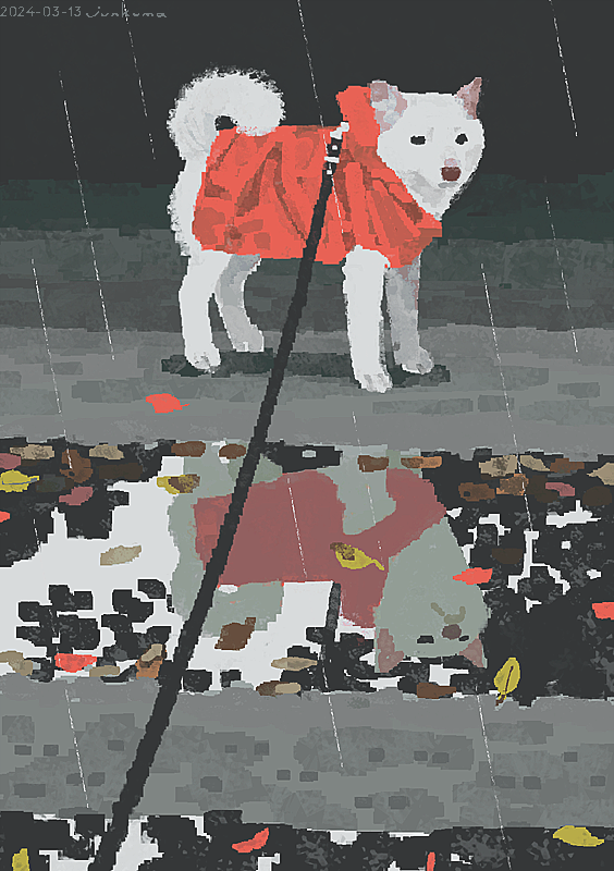 「雨の日だけカラフルな犬」|junkumaのイラスト