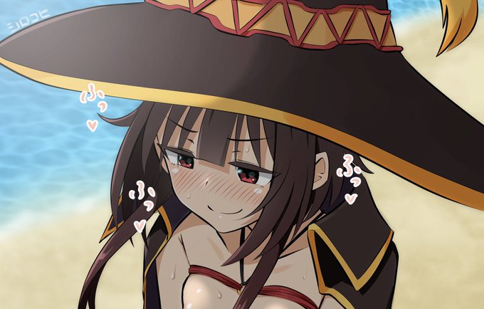 支援者限定で先日のくぱぁめぐみんの続きとして、海辺で素股からの騎乗位中出されめぐみん描きました☀️ 