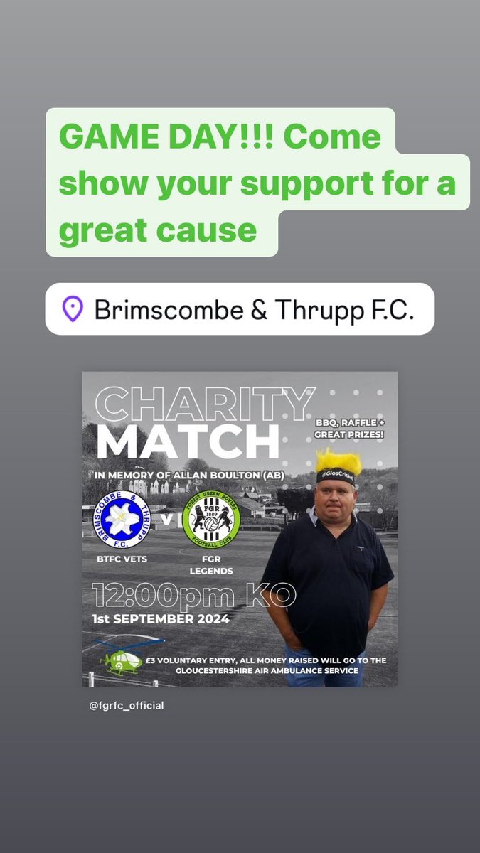 Gloves back on for <a href="/FGRFC_Official/">Forest Green Rovers</a> legends!  Come show your support for a great cause down at brimscombe and thrupp FC. 🧤🧤🧤