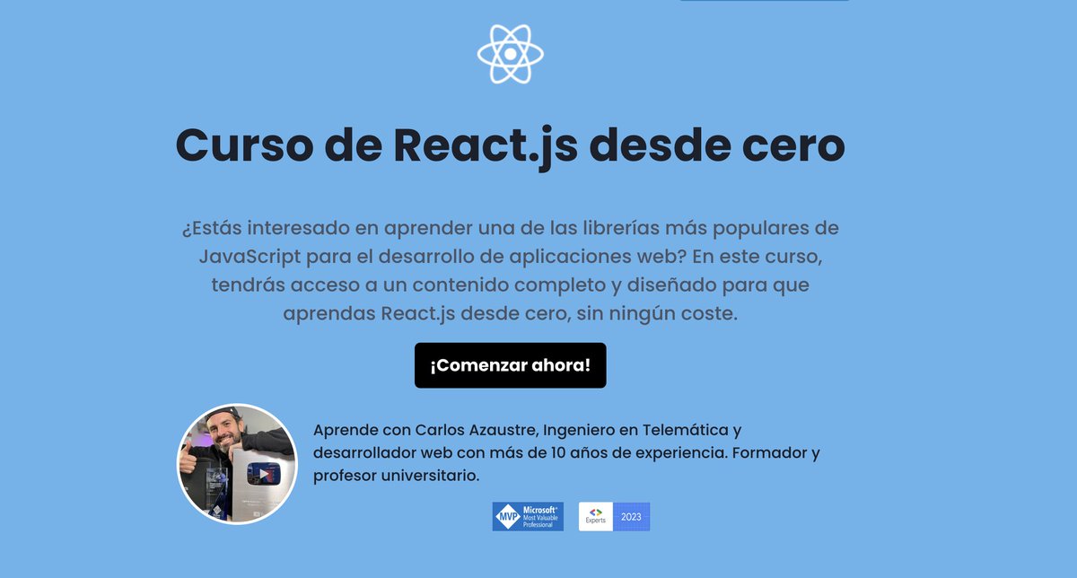 carlosazaustre's tweet image. Curso para aprender React.js desde cero y gratuito
• 12 vídeos
• 2 Proyectos
• Simulacro de entrevista
Lo tienes aquí
► aprendiendo.dev/react
