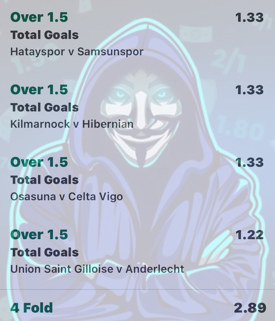 An0nTipster's tweet image. ⚽️ Sunday Winning Tips! ⚽️

💰 Over 1.5 Goals Acca: 2.89
🔥 Over 2.5 Goals Acca: 6.23
⚡️ BTTS Treble: 3.39
🚀 Teams to Win Acca: 7.53

Please Like ❤️ + Repost 🔄 Help us Grow