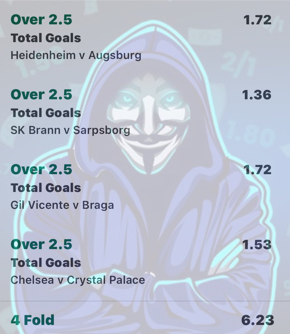 An0nTipster's tweet image. ⚽️ Sunday Winning Tips! ⚽️

💰 Over 1.5 Goals Acca: 2.89
🔥 Over 2.5 Goals Acca: 6.23
⚡️ BTTS Treble: 3.39
🚀 Teams to Win Acca: 7.53

Please Like ❤️ + Repost 🔄 Help us Grow