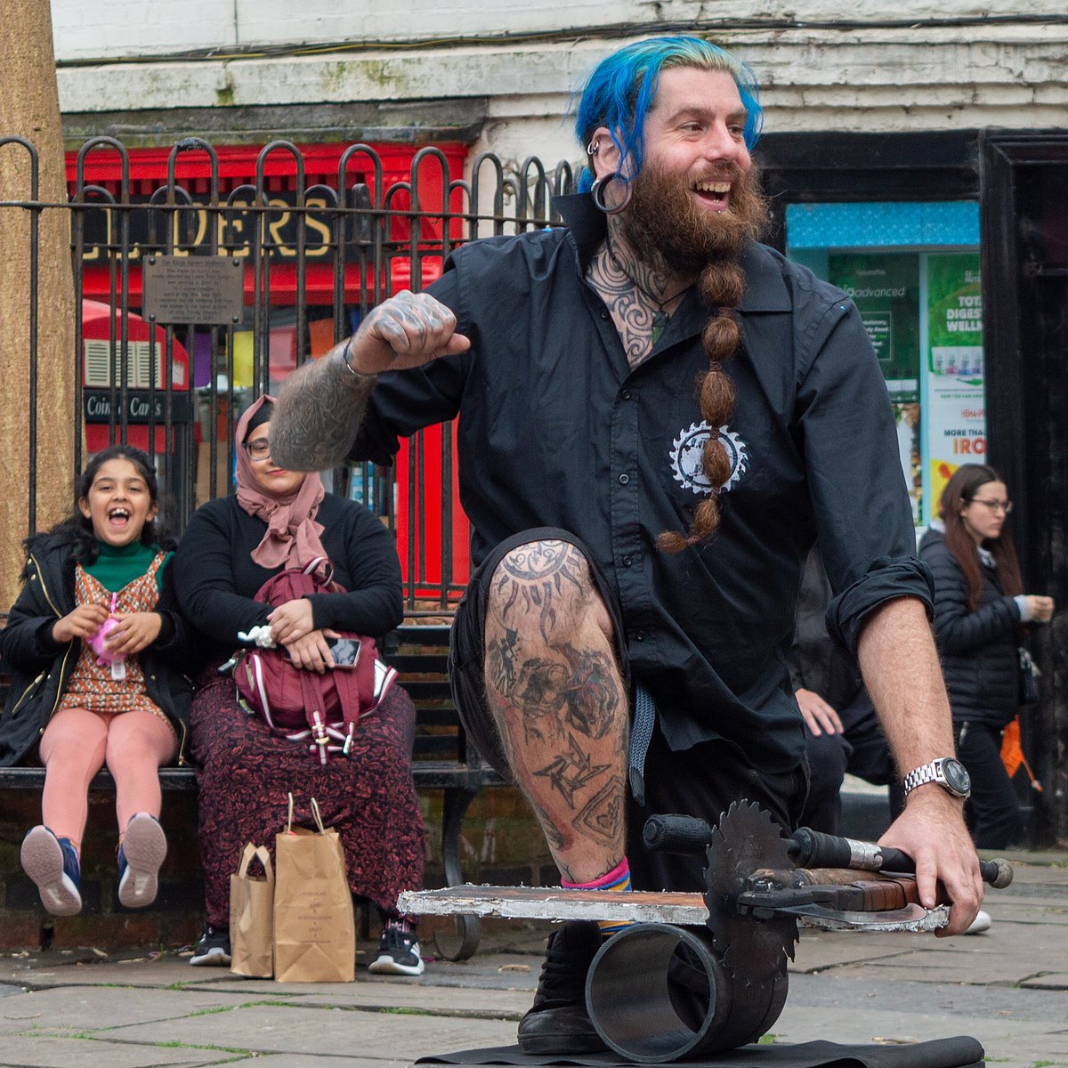 kingssquareyork's tweet image. Street shows in the square today. Come and catch Logy juggling dangerous implements on a rola bola. #york #streetshow #juggling