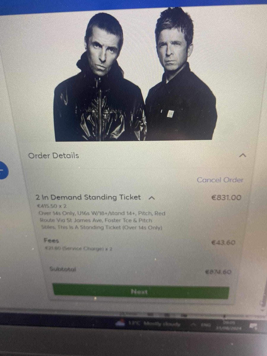 Kelfett's tweet photo. @TicketmasterIre @oasis Absolutely shocking - market value bullshit. Touts is all this company are https://t.co/UpQx0ktx3n