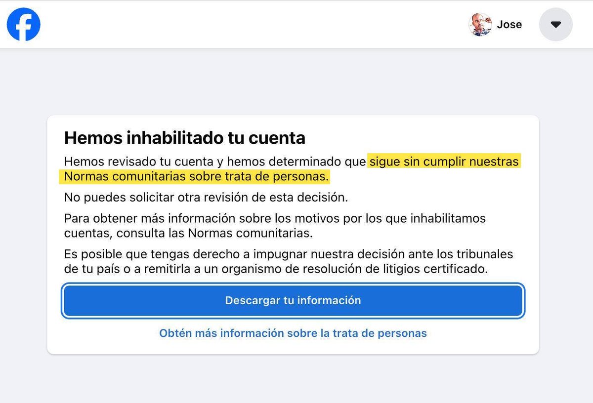 P3pe_fernandez's tweet photo. On Friday aunt 30 at 3:00 AM I received in my mail box a message indicating the my account had been suspended. The reason «because this or the activity in it does not comply with the policy on exploitation of people» @facebook @Meta #Facebook #META #supportfacebook https://t.co/lI1pU79gAf