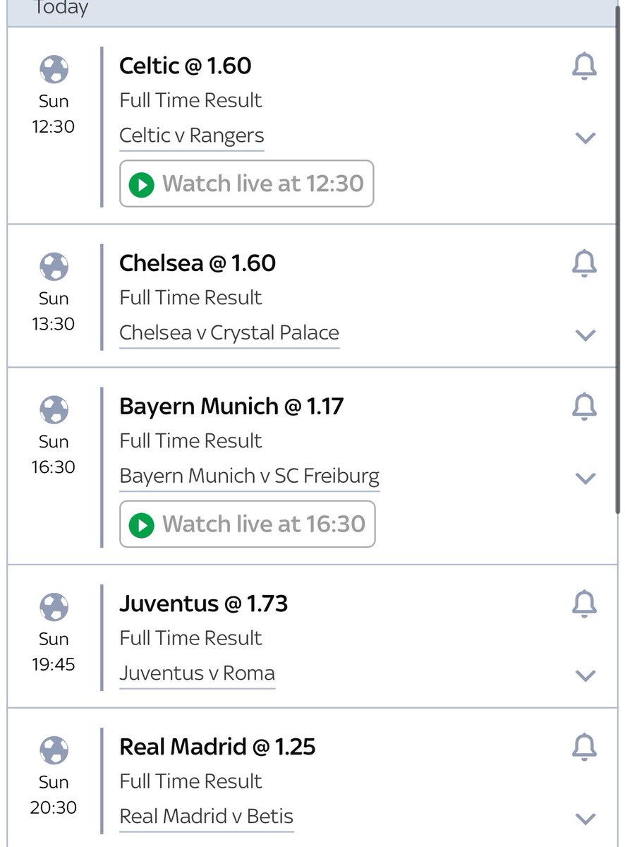 Sunday Acca ⚽️

After a massive winner yesterday we’re back with another Acca. Will also have 3 bet builders posted throughout the day. Let’s get it. 👊

Odds 6.45 📊

✉️