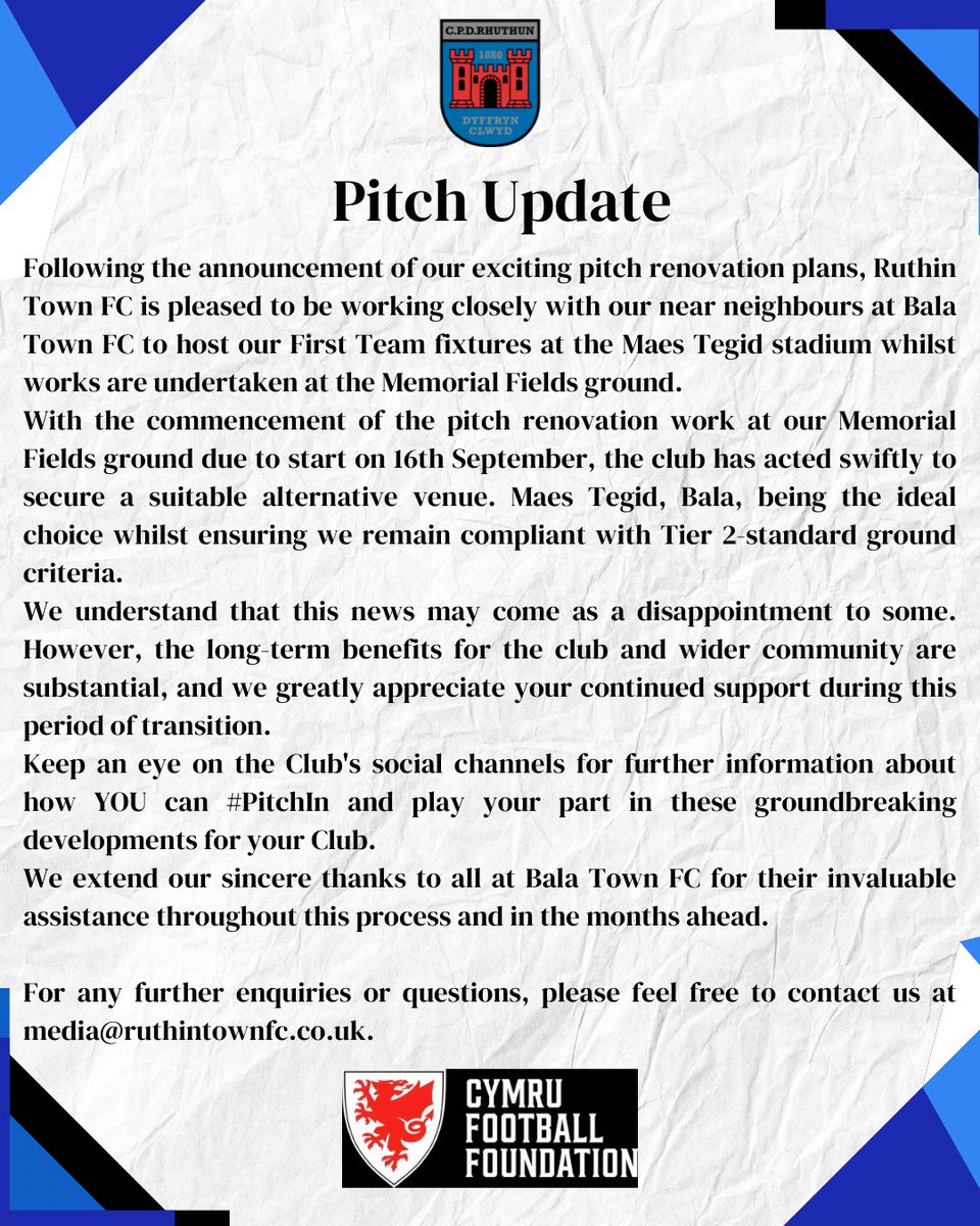 RuthinTownFC's tweet image. Ruthin Town FC 🔵⚪️ 🤝 Bala Town FC ⚫️⚪️
