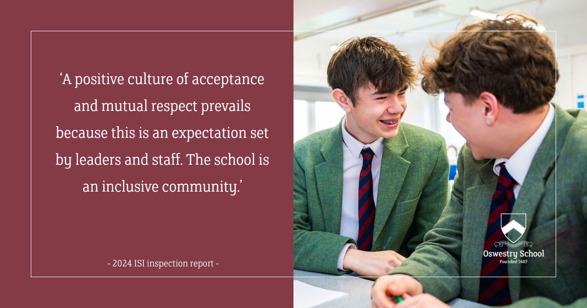 OswestrySchool's tweet photo. We all work hard at every day, to ensure that our whole school community feels positivity and inclusivity in abundance. If you are curious about Oswestry, join us at our open day next month? https://t.co/YTqBh617WO
#oswestry #findyourforte #everystepoftheway #OswestryOpenDay https://t.co/kJzv8AJLCZ