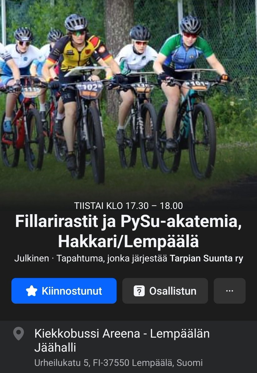 Fillarirastit Lempäälässä tiistaina 3.9. Ilmoittautumiset jo sunnuntai-iltaan mennessä O-Skills.fi palvelussa!

o-skills.fi/events/1794
#pyöräsuunnistus #mtbo