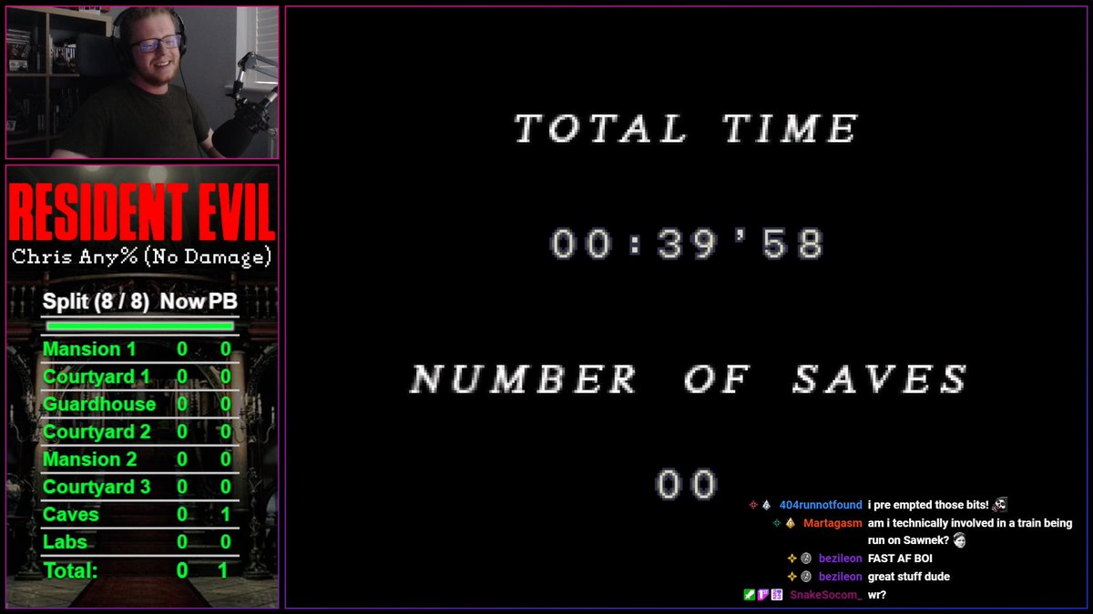 Sawnek's tweet image. RE1 Chris, No Save, No Damage ✅
Possibly the world's first sub 40 run for this run.
I'm really happy with how this run came together in the end!