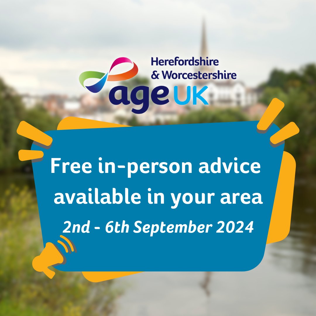 Free advice around benefits at:

Droitwich Library
Mon 10.30am - 12.30pm

Age UK Ross-On-Wye Charity Shop
Fri 10am - 12.30pm

Evesham Adventure Playground
Tues 9.30am - 11.30am

Riverside Health &amp; Wellbeing Hub
Fri 9.30am-3pm

Herefordshire Veteran Support Centre
Wed 9.30am - 4pm