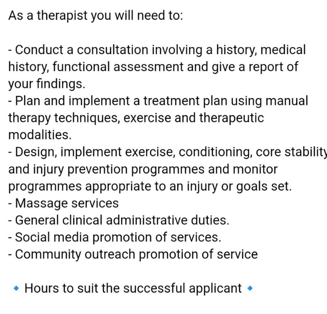 Mazeie Phillips - Philgood (@philgoodmaze) on Twitter photo Please forward your CV and a short statement explaining why you feel you would suit this role to:
mazeie.phillips@gmail.com
Closing date: 29th September
<a href="/BASRaTorg/">BASRaT</a> <a href="/EC360PT/">Ellen Cook</a> <a href="/HanhamPhysio/">Paul Tompkins</a> <a href="/VincSingh/">๐ Vincent Singh</a> <a href="/UWESportRehab/">Sport Rehabilitation</a> Please forward your CV and a short statement explaining why you feel you would suit this role to:
mazeie.phillips@gmail.com
Closing date: 29th September
<a href="/BASRaTorg/">BASRaT</a> <a href="/EC360PT/">Ellen Cook</a> <a href="/HanhamPhysio/">Paul Tompkins</a> <a href="/VincSingh/">๐ Vincent Singh</a> <a href="/UWESportRehab/">Sport Rehabilitation</a>