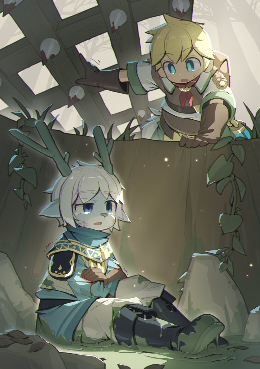 Koken0424's tweet photo. 【Treasure】👦🐲✨
Naruchi, who was passing by, opened the trap and found not the treasure, but Arga who was seriously injured and stuck in the swamp. And that's how they met. https://t.co/eq0b4nGT4U