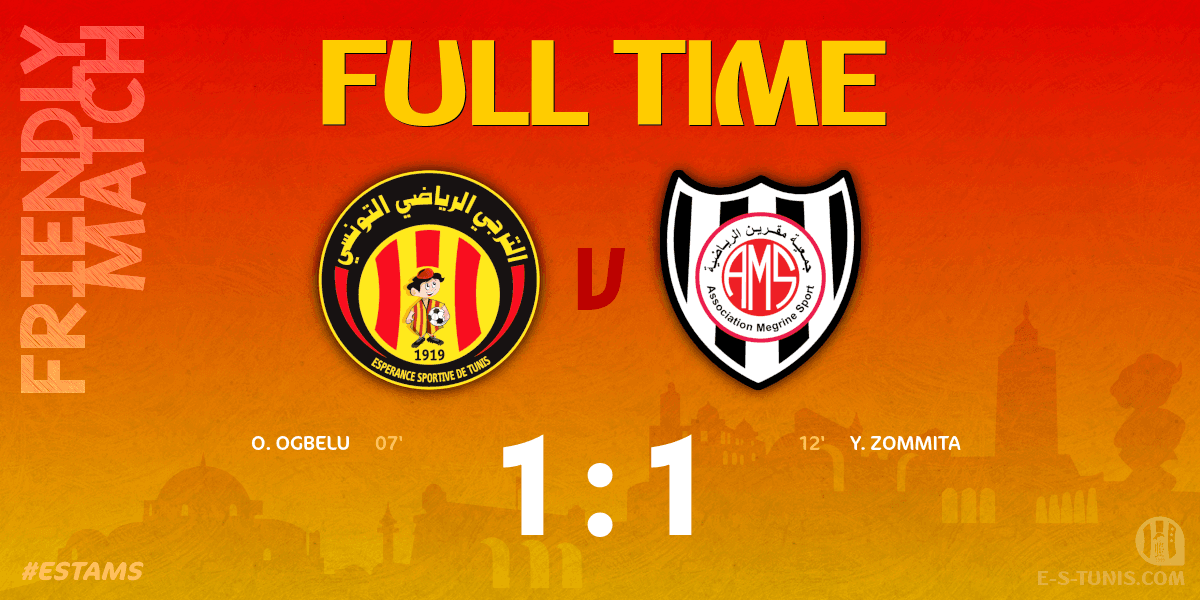 ESTuniscom's tweet photo. ⏱ FT | #Friendly #ESTAMS | @ESTuniscom 1⃣-1⃣ #ASMegrine : End of the match / نهاية المباراة / Fin du match https://t.co/JsjS0JCk2b