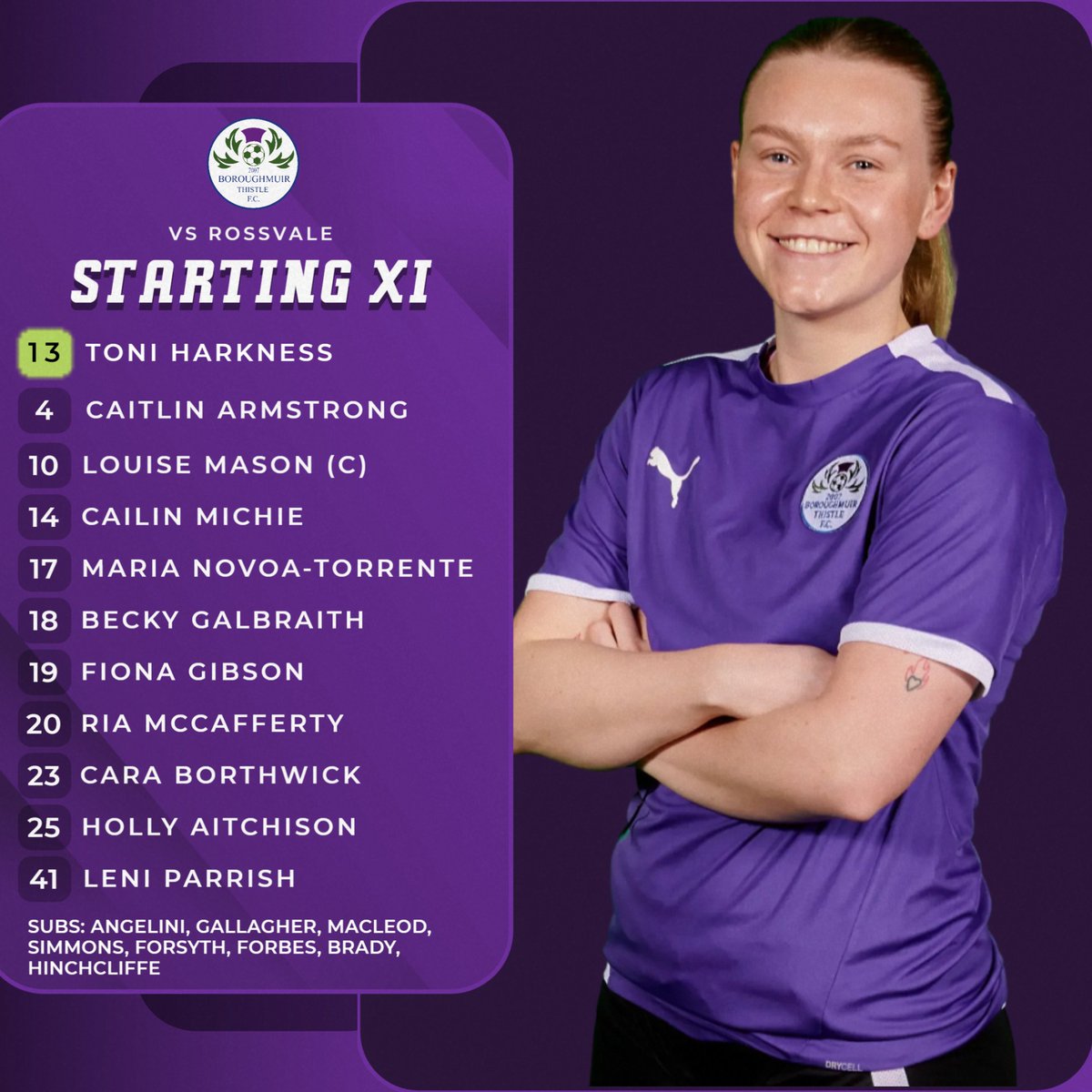 Here's your Boroughmuir Thistle starting XI to take on Rossvale this afternoon - kick-off at Meadowbank is just over 30 minutes away!

#BTFC