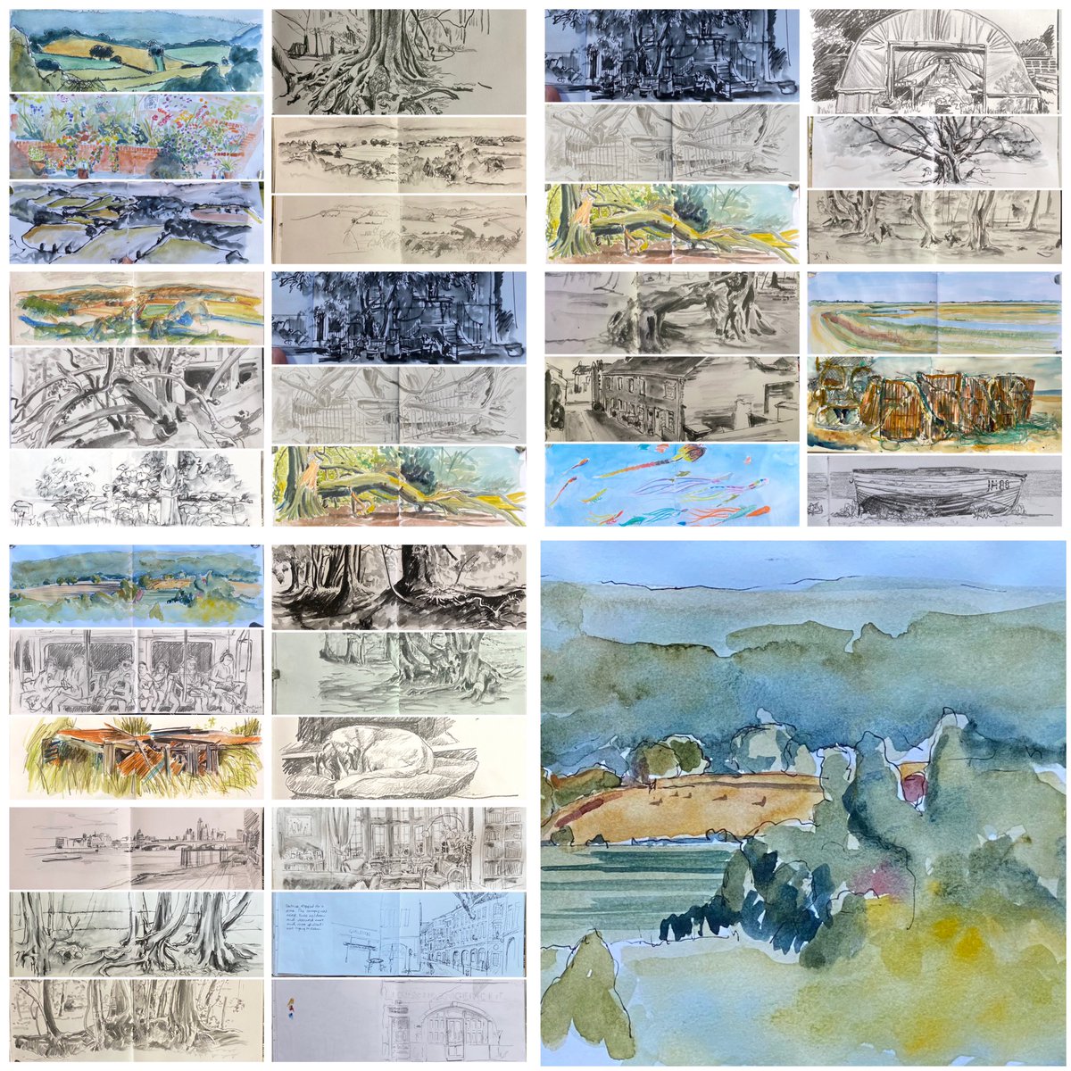 A collaged selection of my #drawingaugust images. I seem to have one or two in twice but never mind! Lots of ideas to develop from here…