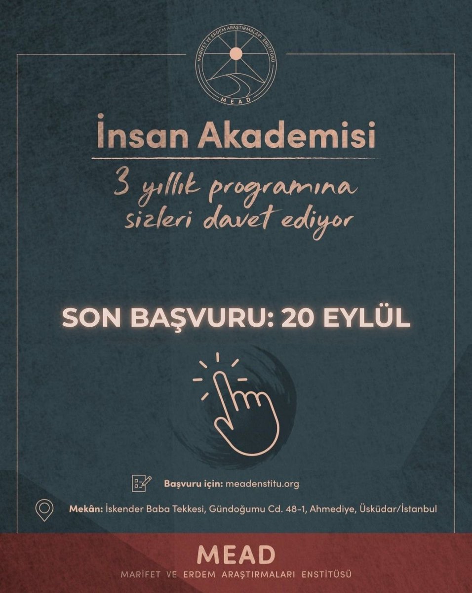 Benzersiz müfredatıyla İnsan Akademisi başvuruları başladı! Son başvuru: 20 Eylül 2024

Başvuru ve detaylı bilgi için:
meadenstitu.org