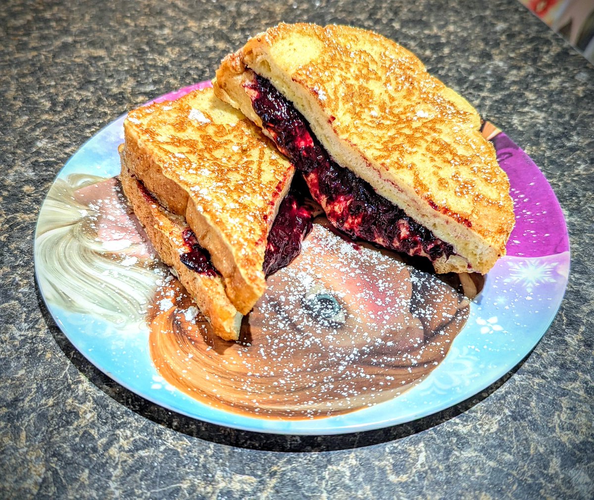 Spoiled the girls this morning.
French toast sandwich with homemade PB&amp;J