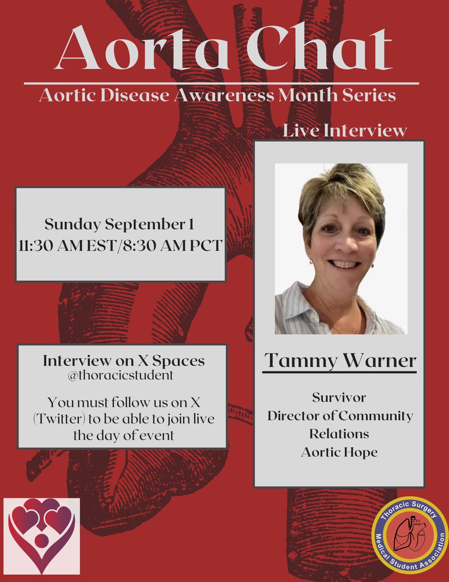 “I spent the first year recovering physically, after that it was recovering mentally…” 
If you missed our #AortaChat this morning with @WarnerTamm37269 be sure to check out the link below to hear her incredibly story 🫀 <a href="/WarnerTamm93587/">Tammy Warner</a> <a href="/AorticHope/">Aortic Hope</a> <a href="/THINK__AORTA/">THINK AORTA Global</a> <a href="/ThinkAortaUS/">Think Aorta US</a>