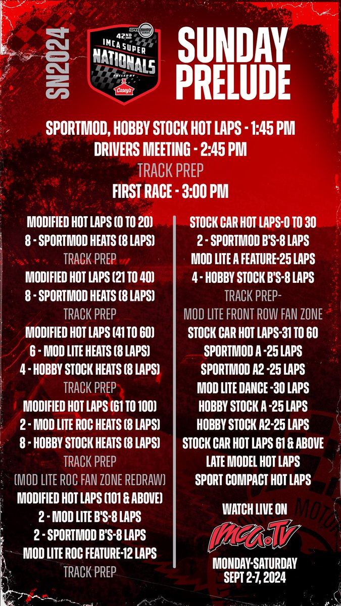 😎It's Prelude Day #2 😎

Sunday Funday here at the Boone Speedway!
Day Events are listed below!

Watch every minute live on : imca.tv/videos/36859
