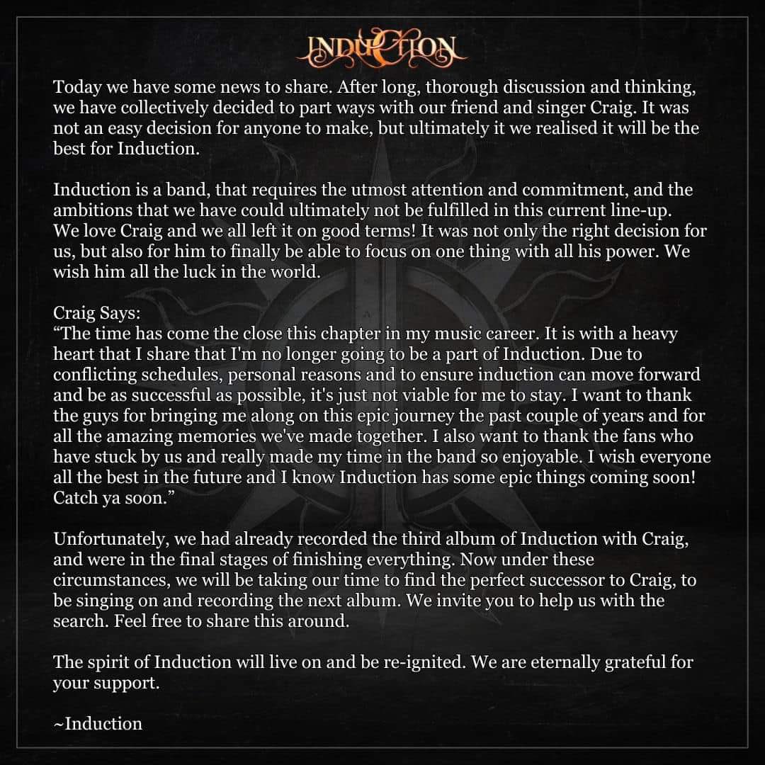 INDUCTION (@induction_off) on Twitter photo Important news from the band. Important news from the band.