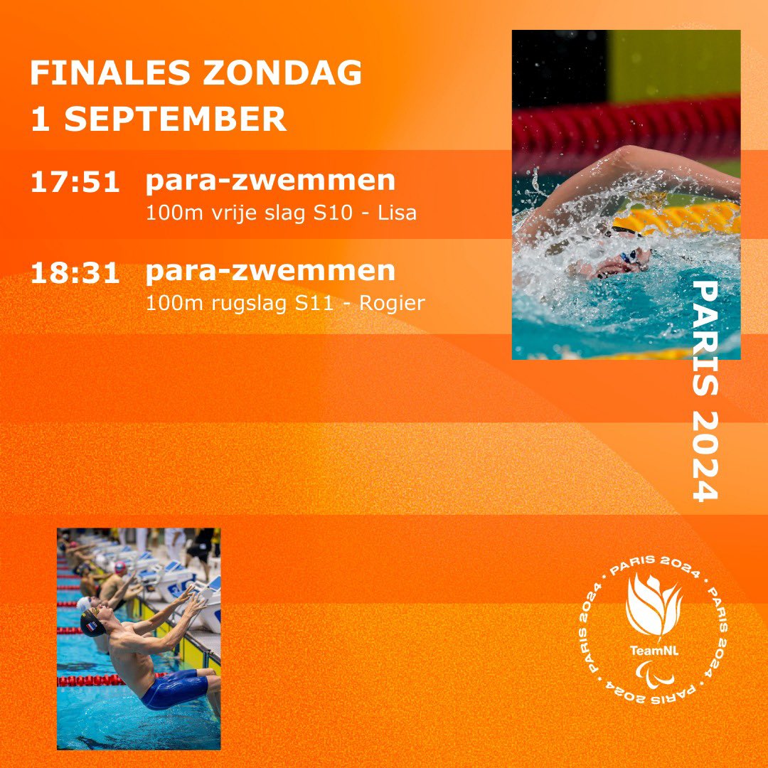 De finales van vanavond 🤩

👉Kijk mee via de NOS of via YouTube Paralympics

#paris2024 #SamenSterker #TeamNLparazwemmen