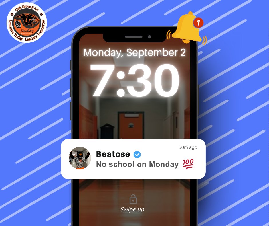 og_panthers's tweet photo. Oak Grove is home to the hardest-working people! Enjoy your Labor Day Weekend! 🛠️🎉 Reminder: There is no school on Monday. Thank you all! 🧡🖤 #LaborDay #RestUp #ogr6 https://t.co/BwDKH7587Q