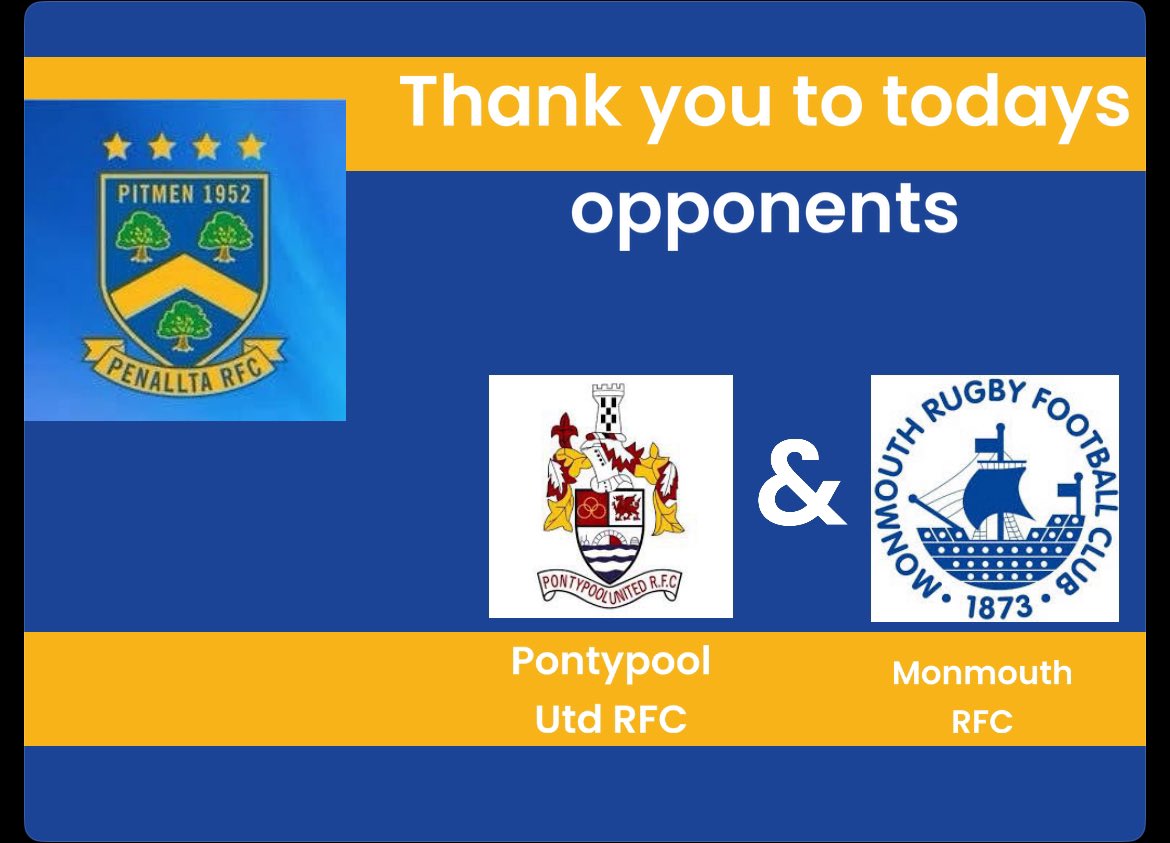 Our first ever match day done!
Massive thank you to todays opponents, <a href="/MonmouthRFC/">Monmouth RFC</a> and <a href="/PontypoolUnite/">Pontypool United RFC</a> 
Fantastic to see some brilliant rugby, and smiles on everyone’s faces. 

Well done to everyone involved
 thank you for coming!🔵🟡

<a href="/PenalltaRugby1/">Penallta RFC</a> 
#FutureStars #321Penallta