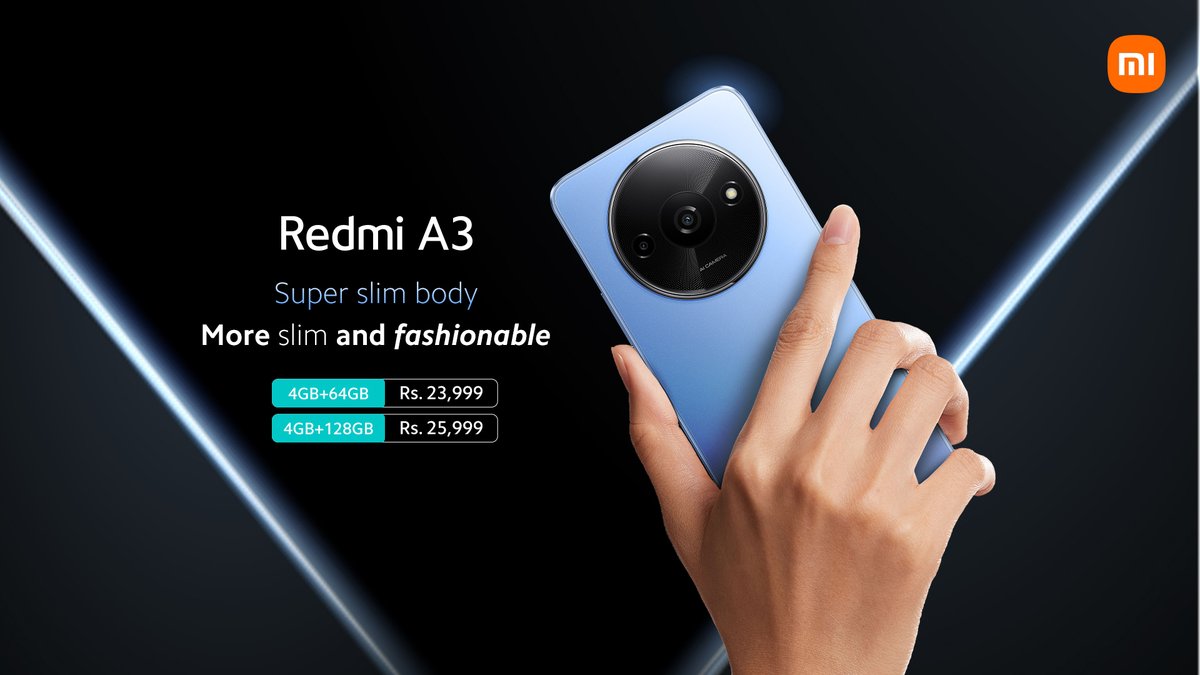 Xiaomi_Pakistan's tweet photo. Sleek design, endless style. The Redmi A3 redefines slim with its ultra-slim body, making every moment more fashionable. β¨ #RedmiA3 #SmoothAndStylish
Buy now:
Mistore: https://t.co/FnvcPvMJzC
Xiaomi Sale: https://t.co/tnLceEFc6S
Corecart: https://t.co/kyAzMdVVZf https://t.co/bU9uCVawsq