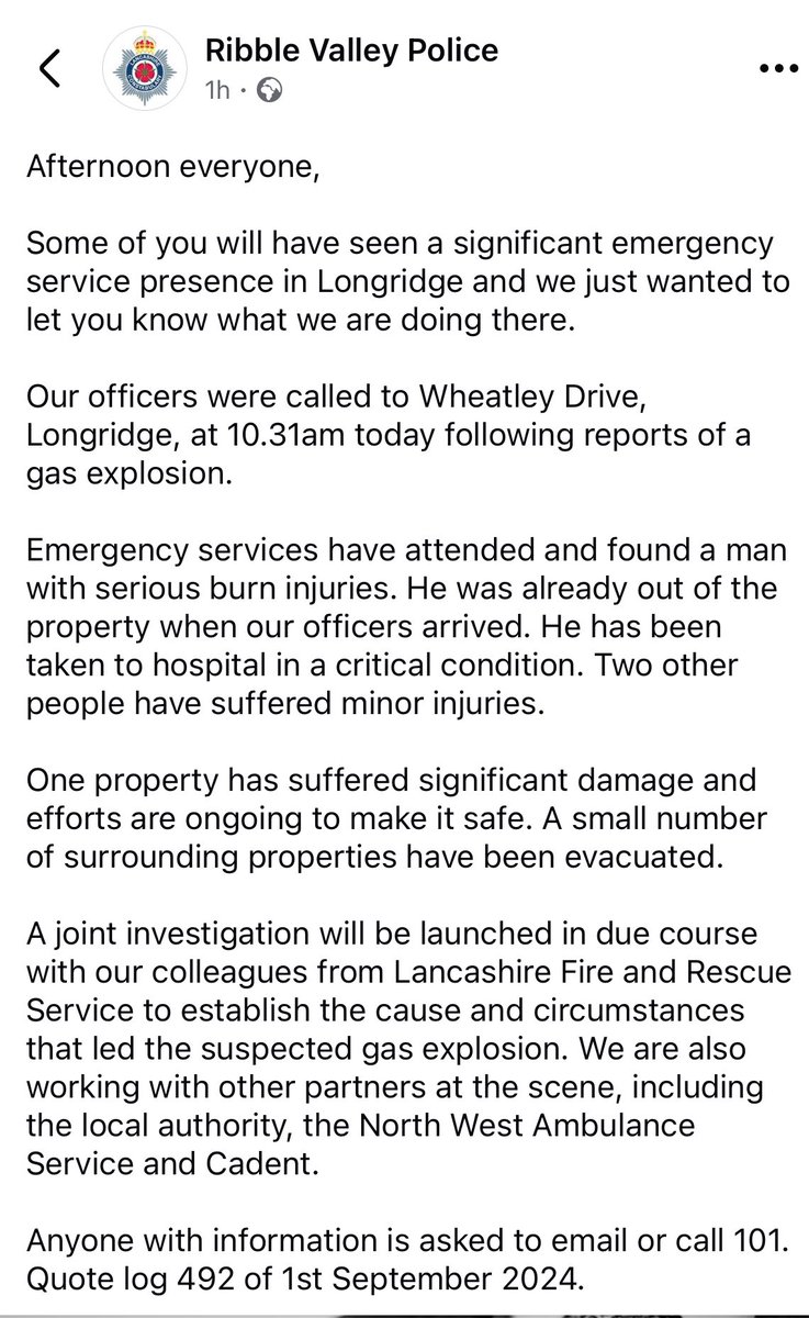 RachReports's tweet photo. Ribble Valley police have issued the following statement https://t.co/Rv1fkdJnRN