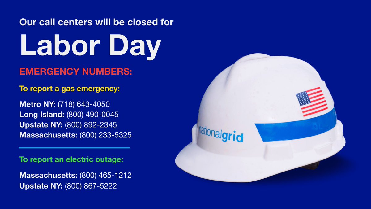 Our offices will be closed for Labor Day! Use these numbers to report a gas emergency or electric outage in your area.