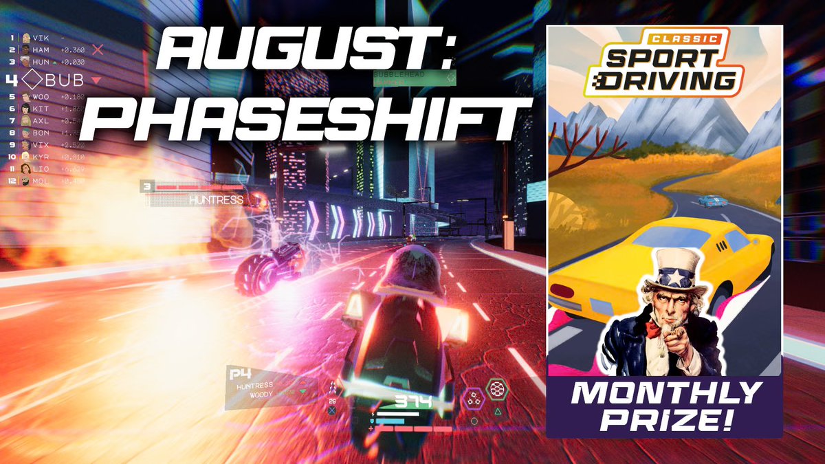 Monthly Prize results for August!🥳🎁

We had 4 keys of #Phaseshift by <a href="/BubbleheadStu/">Josh - Bubblehead Game Dev (Phaseshift)</a> to win!

Check the results below!⬇️
#contest #gamedev #indiegame #racing #RETROGAMING