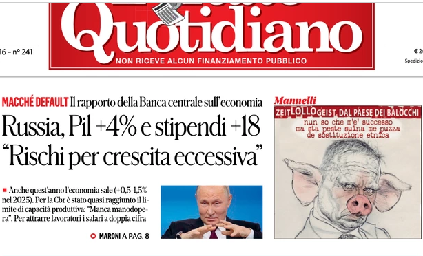 DeShindig's tweet photo. Fact checking

Il Fatto Quotidiano di oggi ci regala un altro tenace esempio di propaganda e potete star sicuri che nei prossimi giorni in tv ci sarà chi rilancerà le meraviglie dell'economia del Cremlino. Chi sarà il primo fra Salvini e Conte?

Partendo dalle linee guida di politica monetaria rilasciate dalla banca Centrale, sceglie un titolo, ma soprattutto un occhiello (macché default), che non si trova nella pubblicazione di Mosca https://t.co/nf0j0OXDW3

Cosa dice invece il report sulle monetary policy guidelines?

Il modello prevede 4 scenari; secondo il primo (fig.2) baseline scenario l'economia russa è surriscaldata e rallenterà nel 2025. Notare come il range entro il quale si muoverà il GDP russo sia ben oltre l'errore statistico (0.5-1,5 nel 2025) dato che neanche la Banca russa è in grado di fare previsioni puntuali. 
Questo è un chiaro segnale di un'economia non stabile (sebbene in crescita) per via dell'eccezionalità della spesa pubblica, specie quella militare.
Tralascio il secondo e il terzo scenario perché orientati alla reazione alle dinamiche inflazionistiche. Ricordo solo che il target è 4% e l'attuale inflazione al 9%
Lo scenario ultimo è quello di una crisi globale che farebbe scivolare l'output russo per 2 anni e l'inflazione crescere al 13-15%

Quelli de il @fattoquotidiano credo aspirino alla medaglia dell'Ordine di Sant'Andrea o a qualche altra onorificenza conferita da Putin, altrimenti non si spiega come facciano a slurpare (Tm. Marco Travaglio) meglio e con più vigore della stessa governatrice Nabiullina.

Nel caso Putin non si accorgesse di loro, potranno comunque aspirare al Premio Calboni (qui il ringraziamento a @LucaBizzarri è sincero e doveroso)