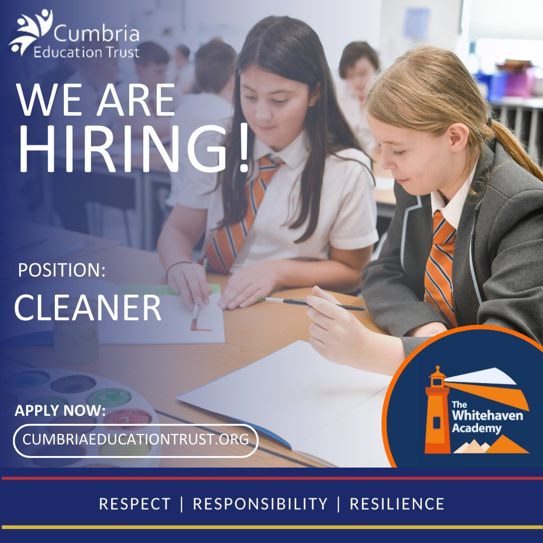🔸We are hiring!🔸

Cleaner

Apply here 👇

mynewterm.com/jobs/146634/ED…

Cleaner in Charge

Apply here 👇

mynewterm.com/jobs/146634/ED…

#TheWhitehavenAcademy #BeTheBestYouCanBe 
#JobVacancy 
#JoinOurTeam