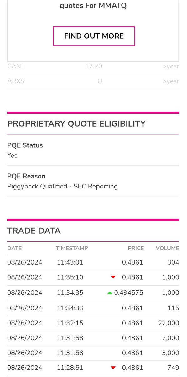 whisskier's tweet photo. $TRCH $MMAT $MMTLP $MMATQ $MMAX 
#FinraFraud 
#OTCfraud 
PQE reason listed on the OTC website for MMATQ went from "exchange delist" to “piggyback qualified” https://t.co/Uquo5rHT7H
