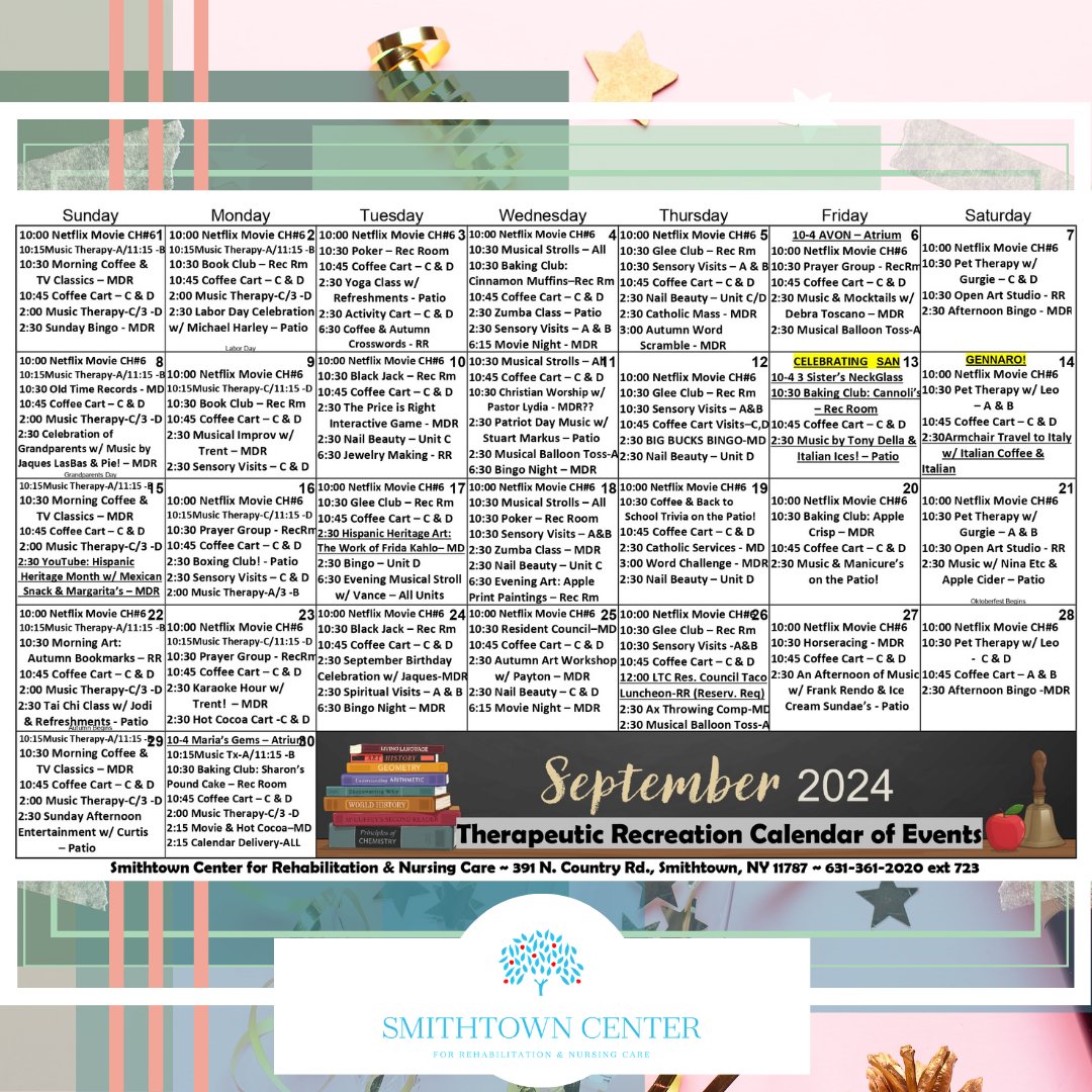 smithtowncenter's tweet image. Get ready for a month filled with exciting events, fun activities, and so much more! We can’t wait to see all the smiles, laughter, and joy this month will bring to our residents.

Let&apos;s make September a month to remember!📅

#SeptemberFun #ResidentActivities #ActivityCalendar